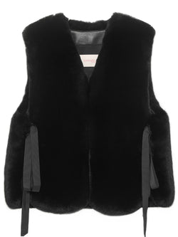 FAUX FUR TIED KITTEN RIBBON VEST