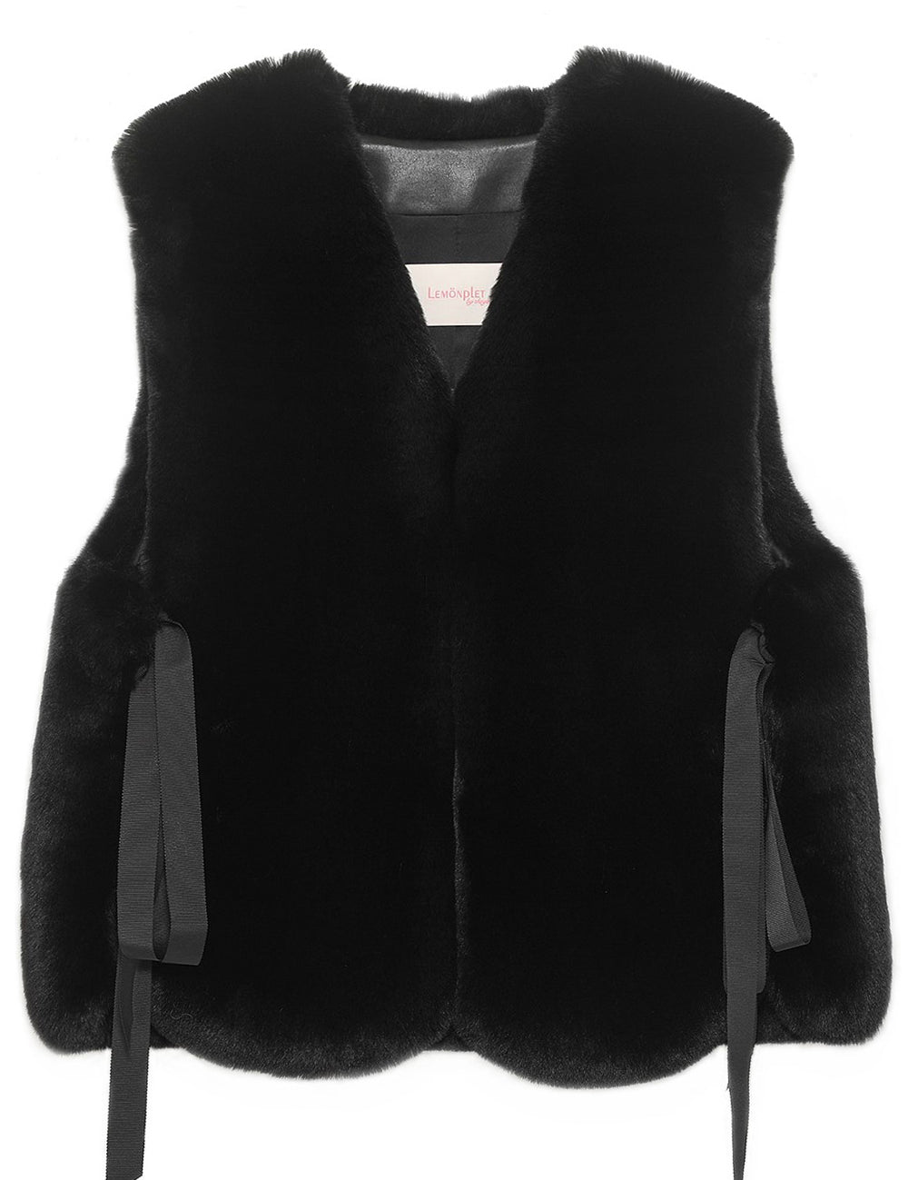 FAUX FUR TIED KITTEN RIBBON VEST