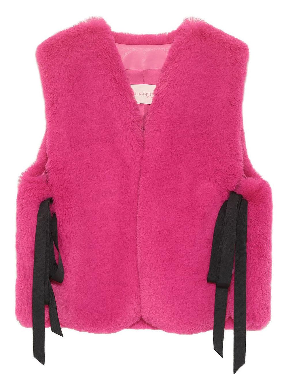 FAUX FUR TIED KITTEN RIBBON VEST