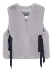 FAUX FUR TIED KITTEN RIBBON VEST