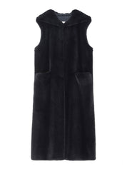 FAUX FUR LAON HOODED MAXI VEST