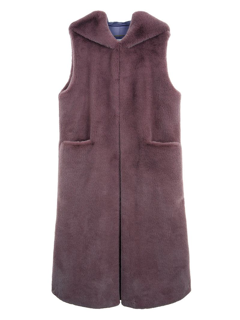 FAUX FUR LAON HOODED MAXI VEST