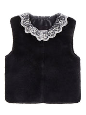 FAUX FUR KIRE LACE DETAIL VEST