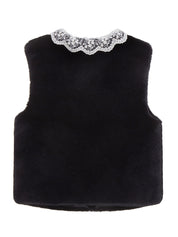 FAUX FUR KIRE LACE DETAIL VEST