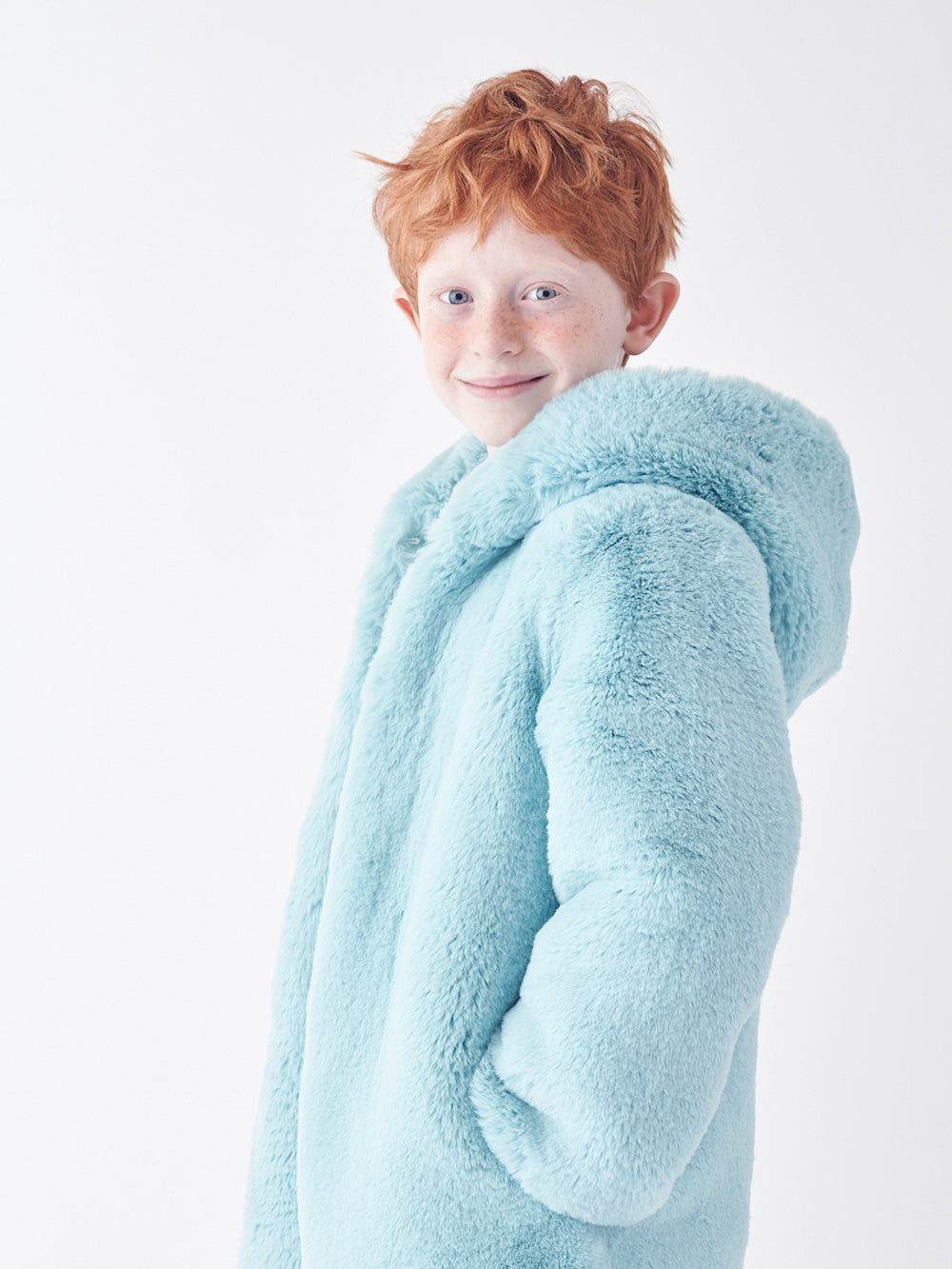 Blue faux fur coat with hood online